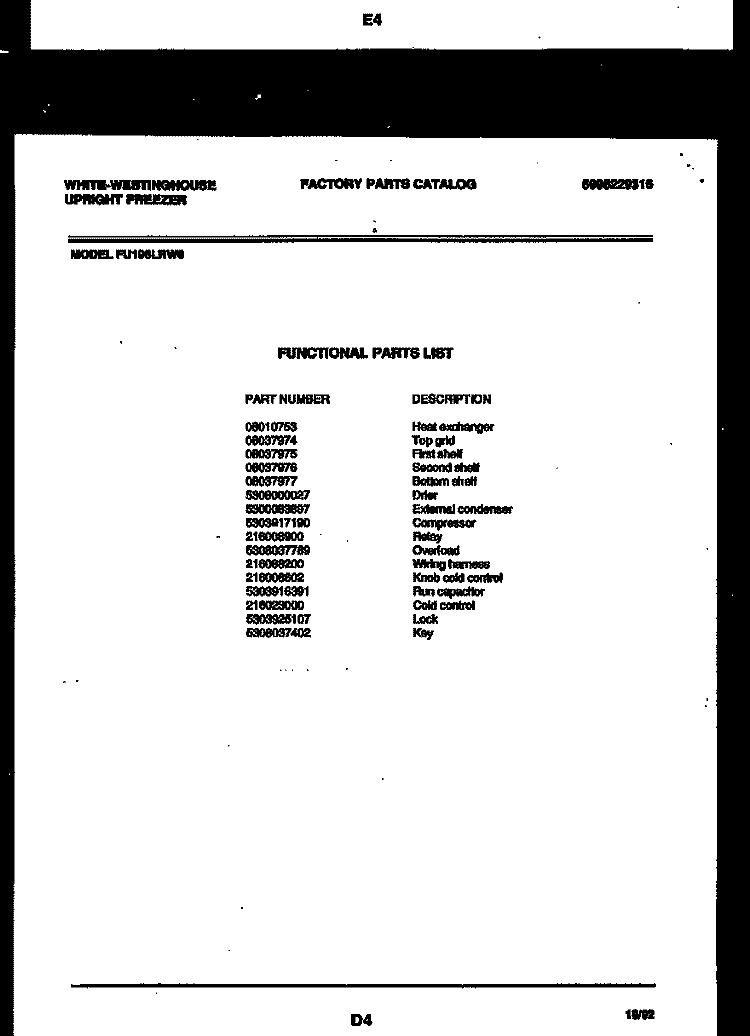 CHEST FREEZER PARTS Diagram and Parts List for FC206LTW5  Frigidaire Freezer