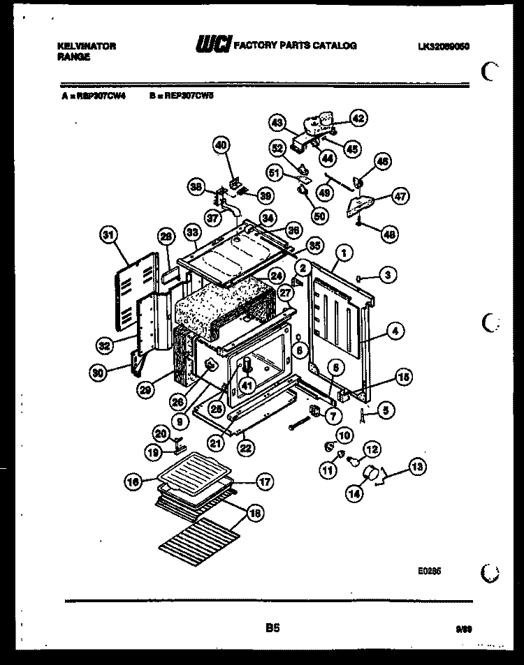 BODY Diagram and Parts List for REP307CW5  Kelvinator Range