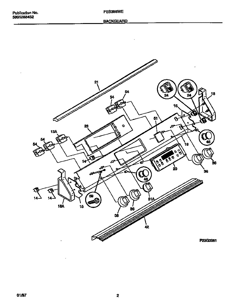 BACKGUARD Diagram and Parts List for FES388WECA  Frigidaire Wall Oven