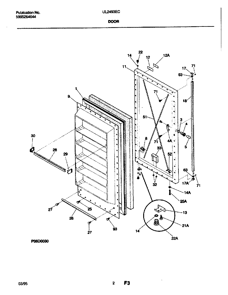 DOOR Diagram and Parts List for UL2493ECW5  Electrolux Freezer