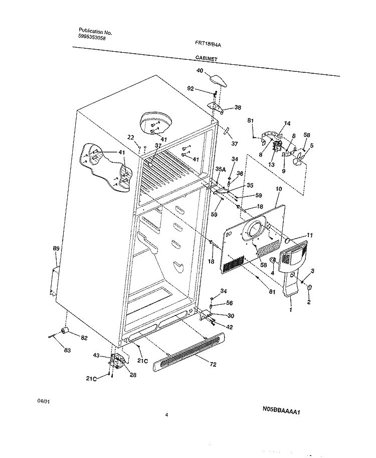 CABINET Diagram and Parts List for FRT18IB4AW0  Frigidaire Refrigerator