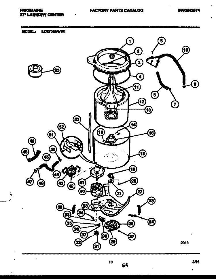 TUB DETAIL Diagram and Parts List for LCE702ADD1  Frigidaire Washer Dryer Combo