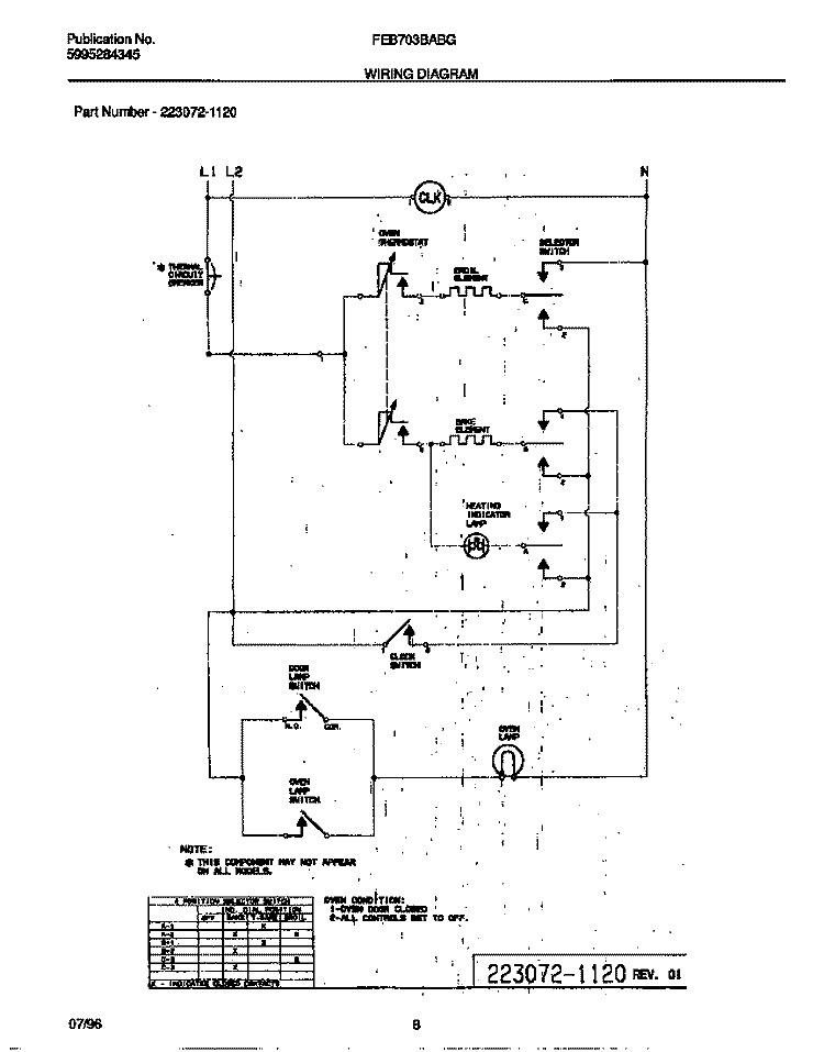 WIRING DIAGRAM Diagram and Parts List for FEB703BABG  Frigidaire Wall Oven