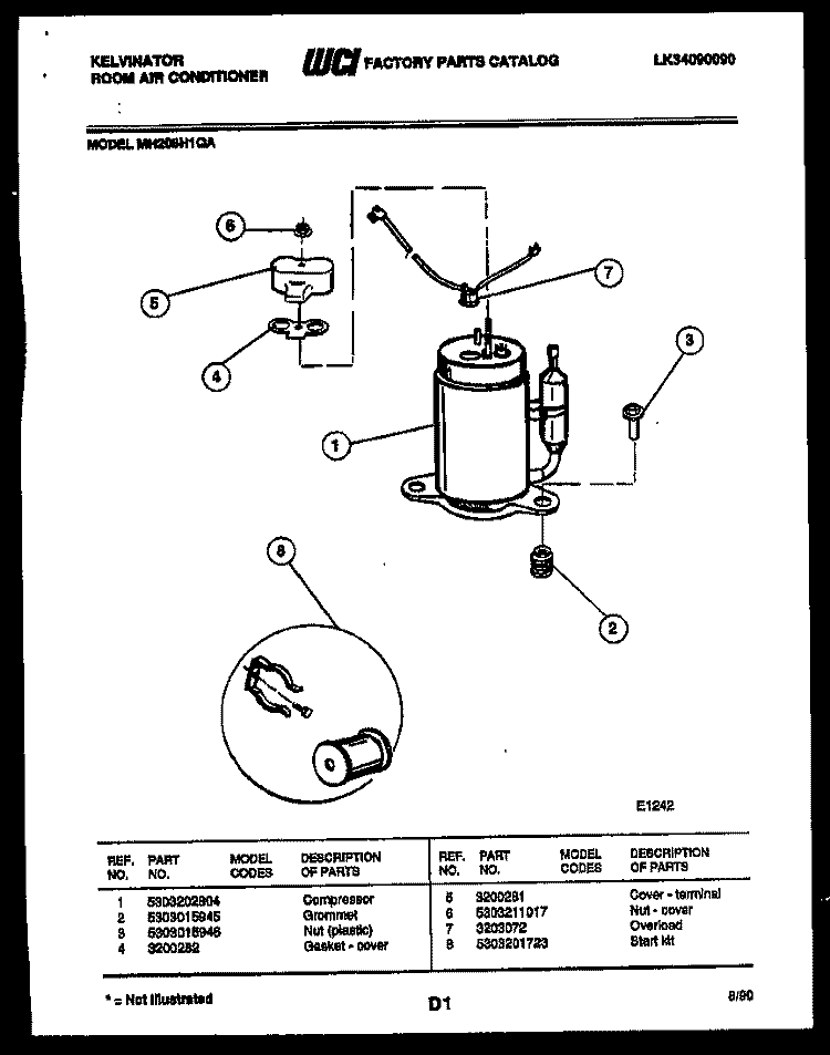 COMPRESSOR Diagram and Parts List for MH208H1QA  Kelvinator Air Conditioner