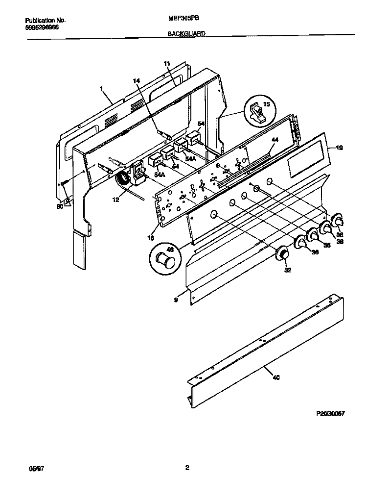 BACKGUARD Diagram and Parts List for MEF305PBDF  Frigidaire Range