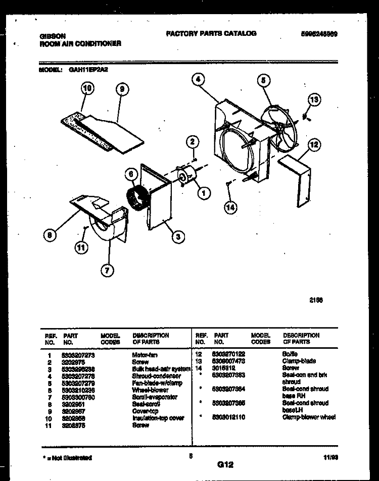 AIR HANDLING PARTS Diagram and Parts List for GAH11EP2A2  Gibson Air Conditioner