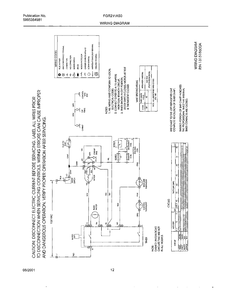 131518600 WIRING DIAGRAM Diagram and Parts List for FGR211AS0  Frigidaire Dryer