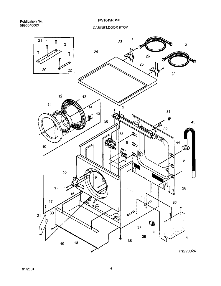 WSHR CAB, DOOR Diagram and Parts List for FWT645RHS0  Frigidaire Washer