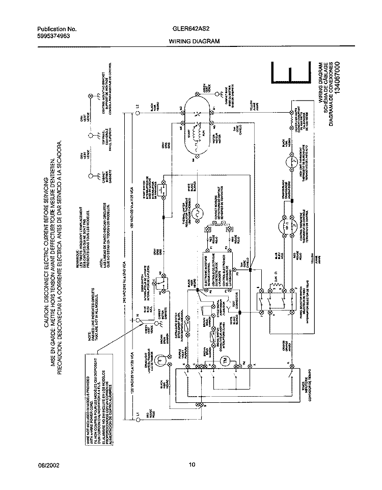 134067000 WIRING DIAGRAM Diagram and Parts List for GLER642AS2  Frigidaire Dryer