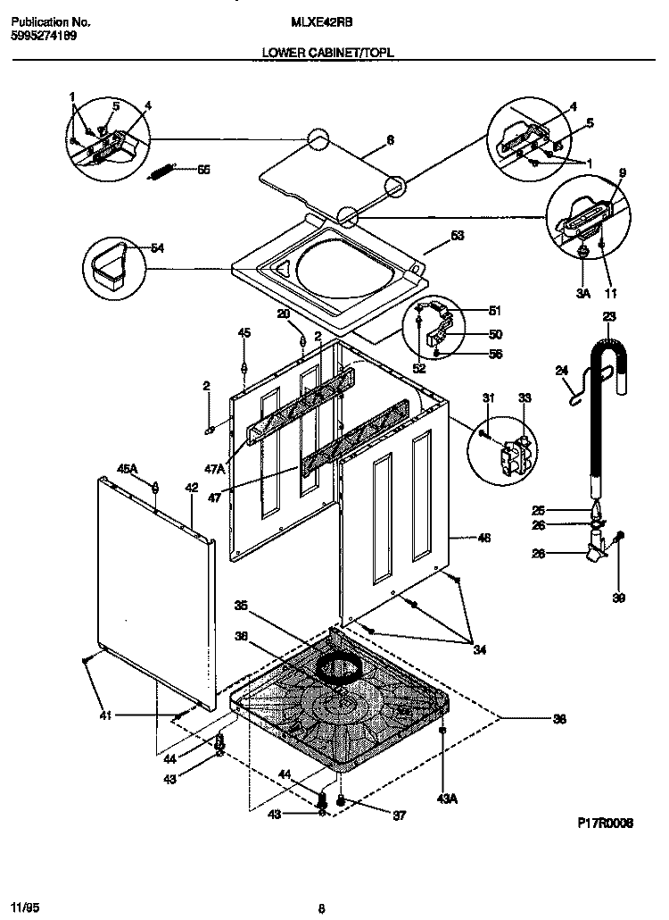 LOWER CABINET / TOP Diagram and Parts List for MLXE42RBD2  Frigidaire Washer Dryer Combo