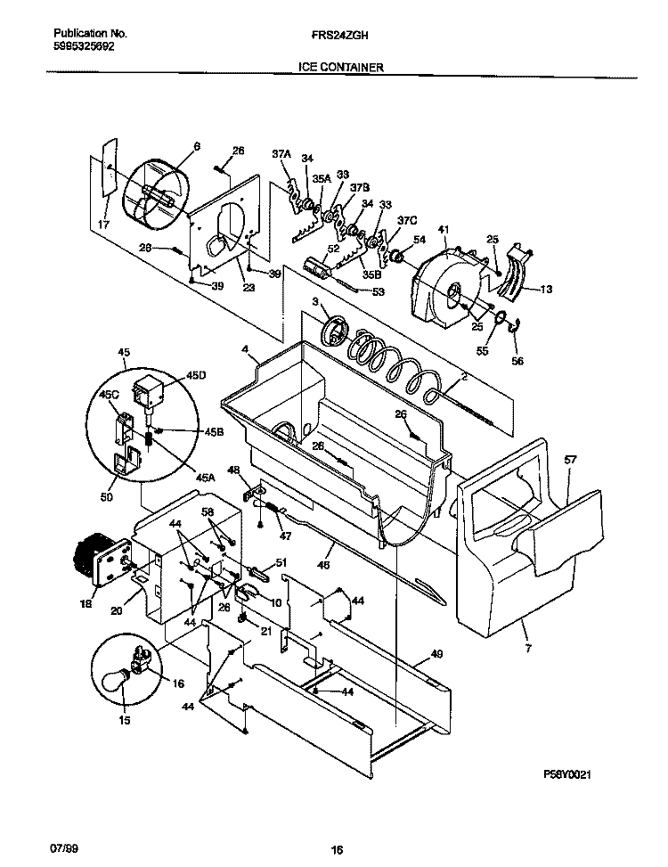 ICE CONTAINER Diagram and Parts List for FRS24ZGHD2  Frigidaire Refrigerator