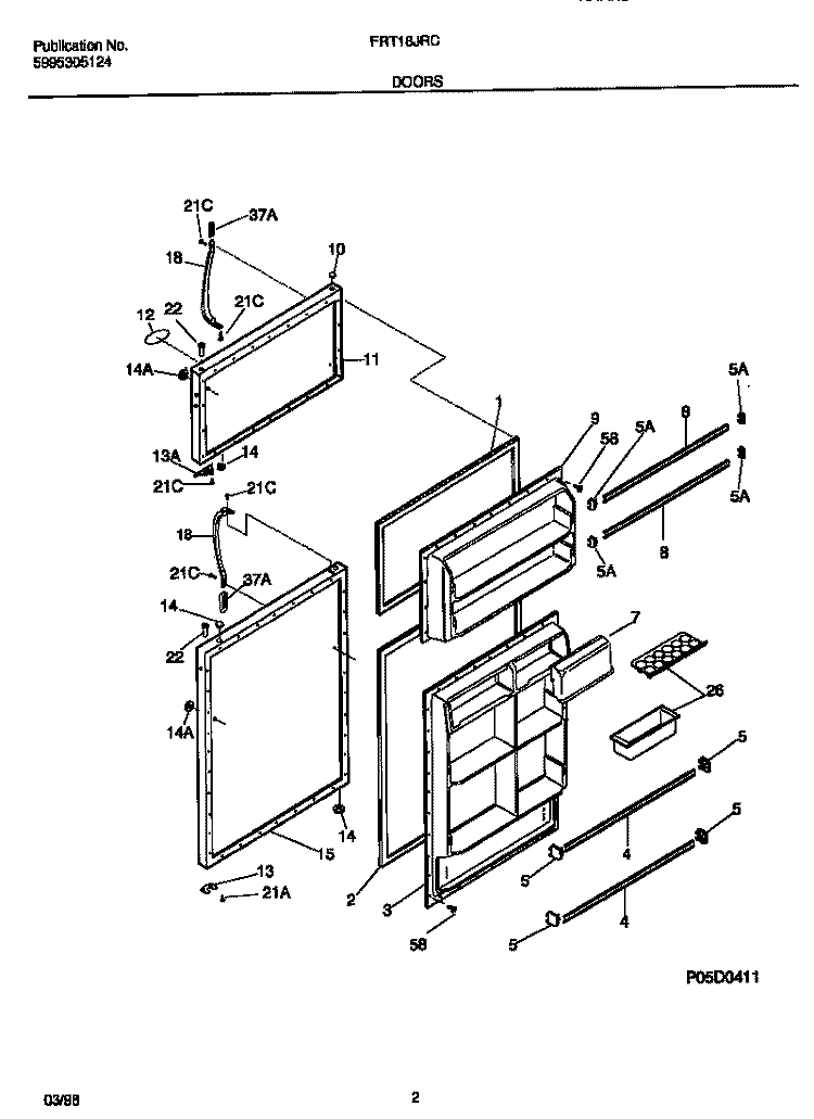DOORS Diagram and Parts List for FRT18JRCW5  Frigidaire Refrigerator