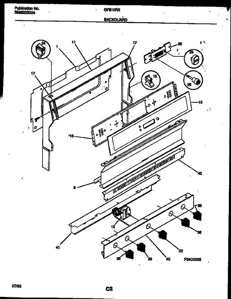 BACKGUARD Diagram and Parts List for GF610RXW2  Frigidaire Range