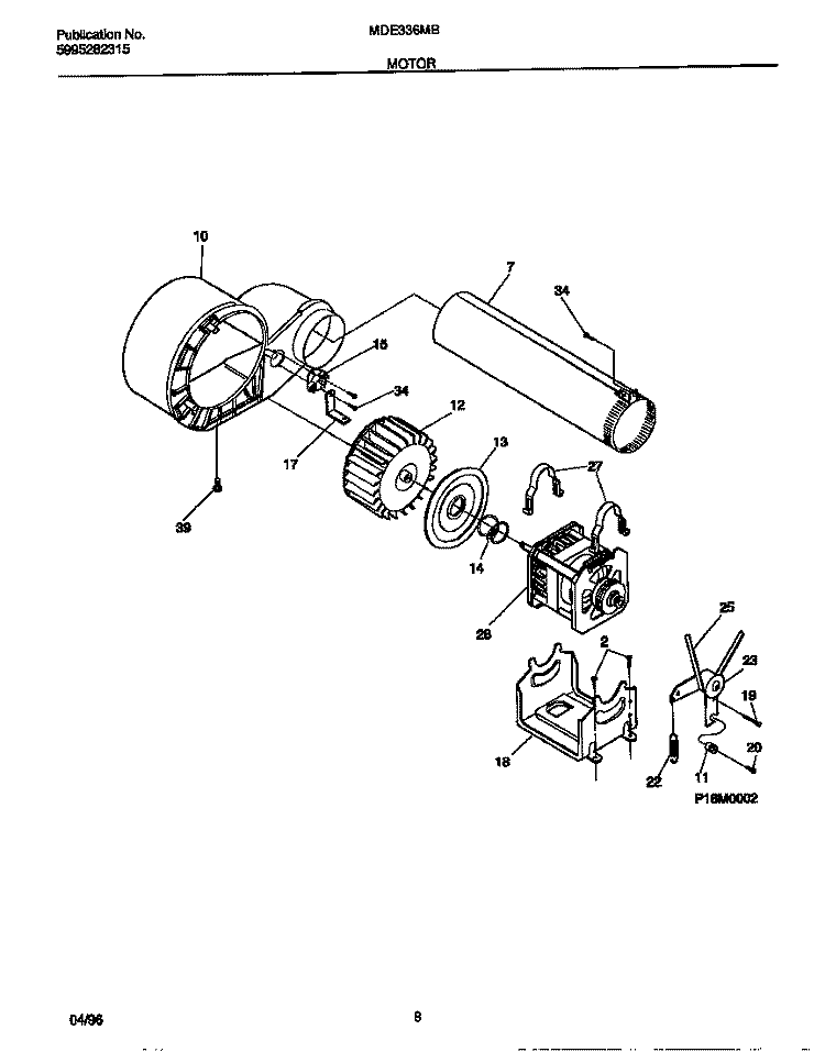 MOTOR Diagram and Parts List for MDE336MBD2  Frigidaire Dryer