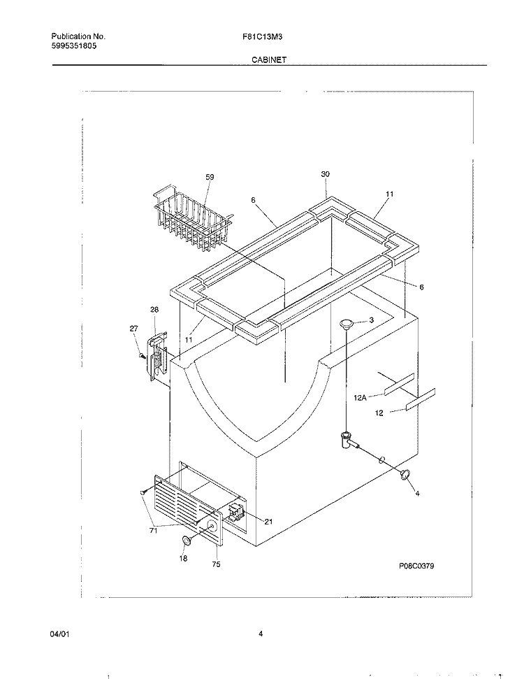 CABINET Diagram and Parts List for F81C13M3W1  Frigidaire Freezer