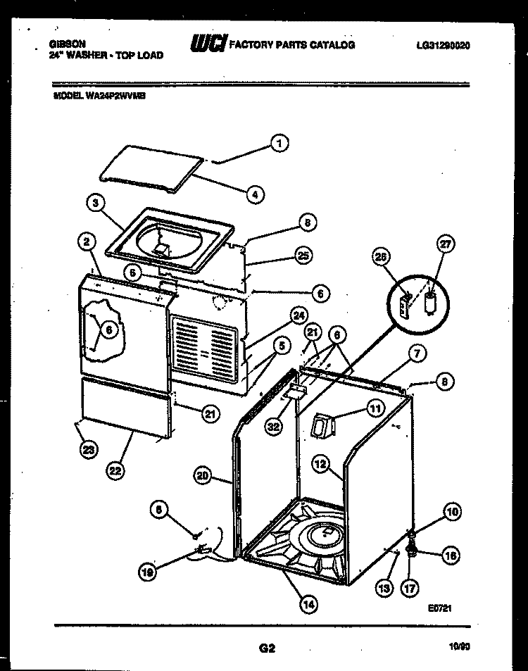 CABINET PARTS Diagram and Parts List for WA24P2WVMB  Gibson Washer