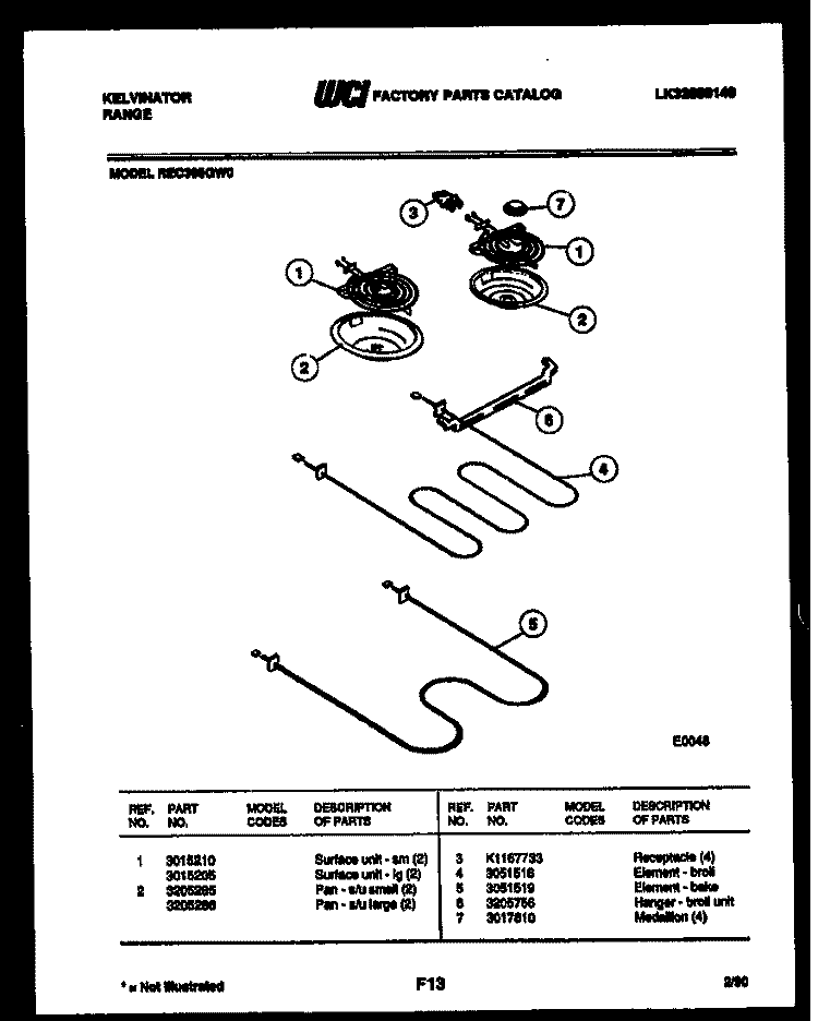 BROILER PARTS Diagram and Parts List for REC306GW0  Kelvinator Range