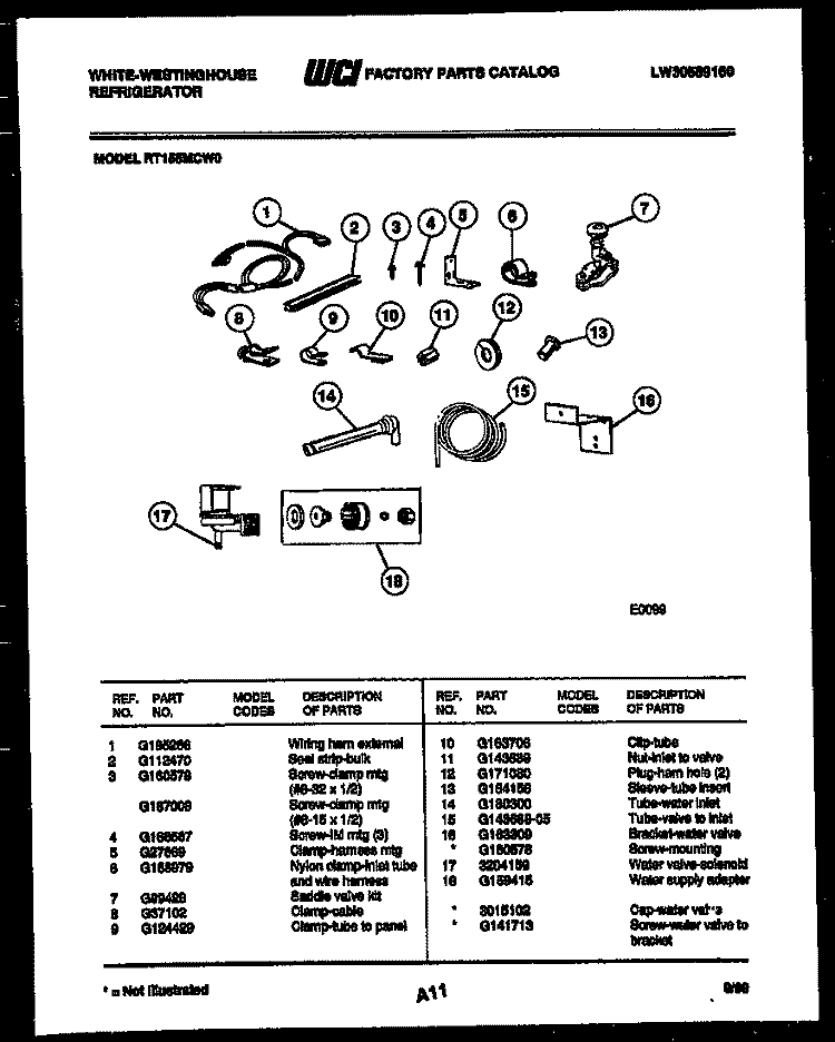 ICE MAKER INSTALLATION PARTS Diagram and Parts List for RT155MCV0  Frigidaire Refrigerator