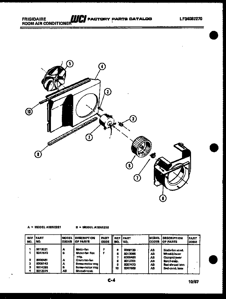 AIR HANDLING PARTS Diagram and Parts List for A18NE2E1  Frigidaire Air Conditioner