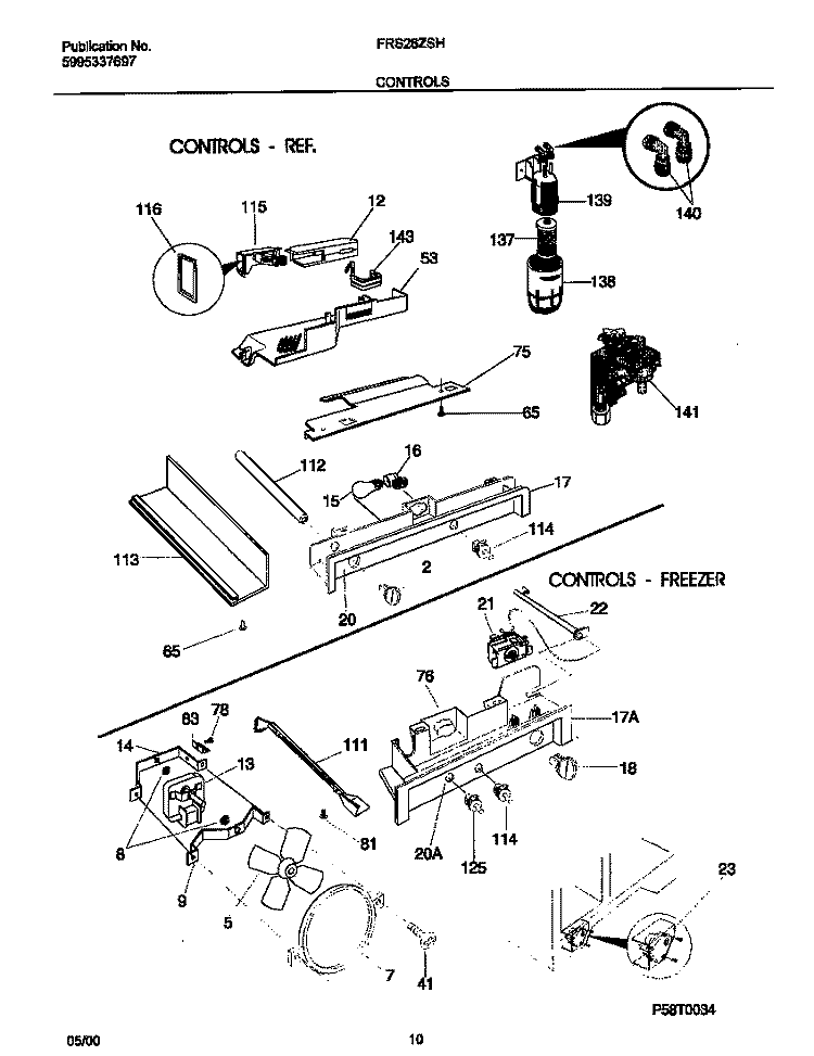CONTROLS Diagram and Parts List for FRS26ZSHB3  Frigidaire Refrigerator