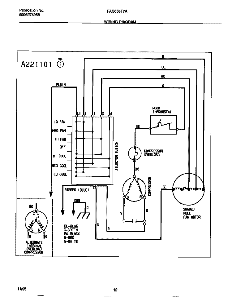 WIRING DIAGRAM Diagram and Parts List for FAC053T7A2  Frigidaire Air Conditioner