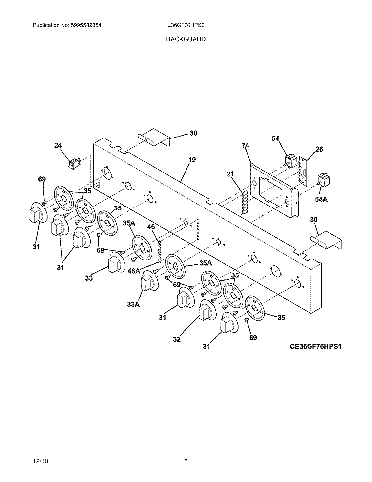 BACKGUARD Diagram and Parts List for E36GF76HPS3  Electrolux Range
