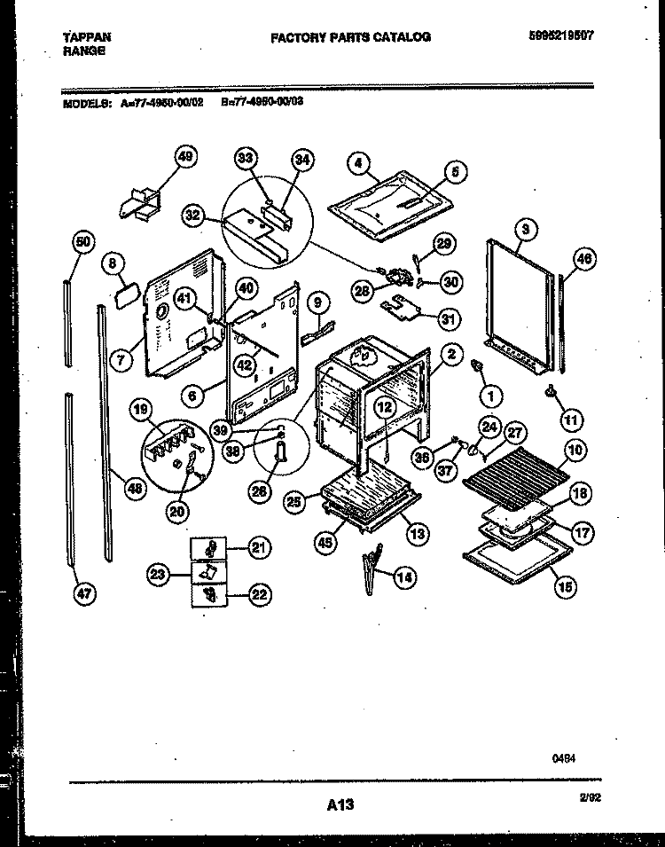 LOWER BODY PARTS Diagram and Parts List for 77-4950-00-03  Tappan Range