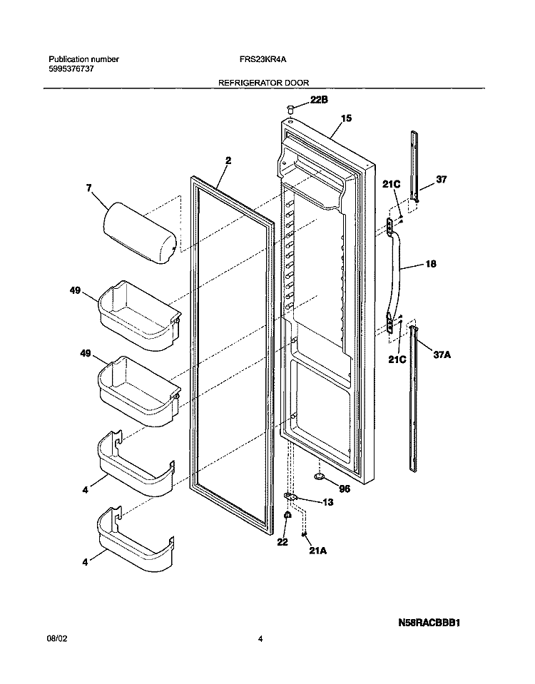 REFRIGERATOR DOOR Diagram and Parts List for FRS23KR4AB6  Frigidaire Refrigerator