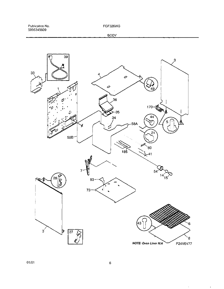 BODY Diagram and Parts List for FGF326WGTH  Frigidaire Range