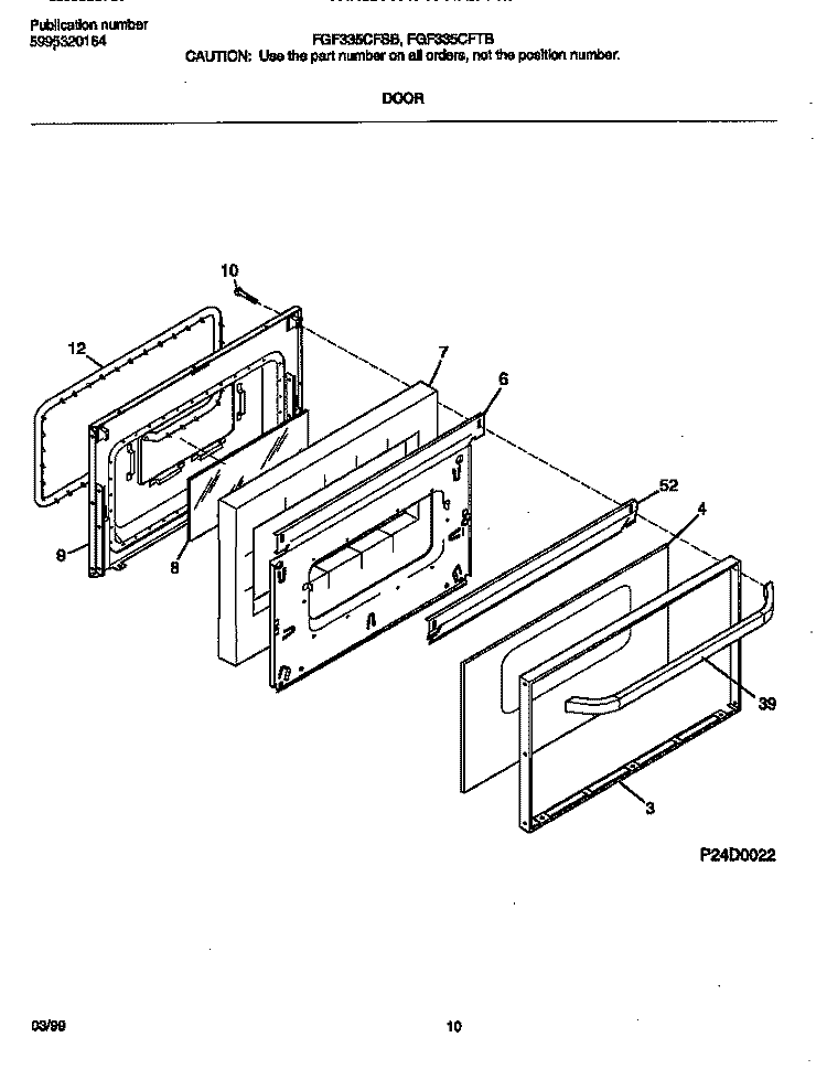 DOOR Diagram and Parts List for FGF335CFSB  Frigidaire Range