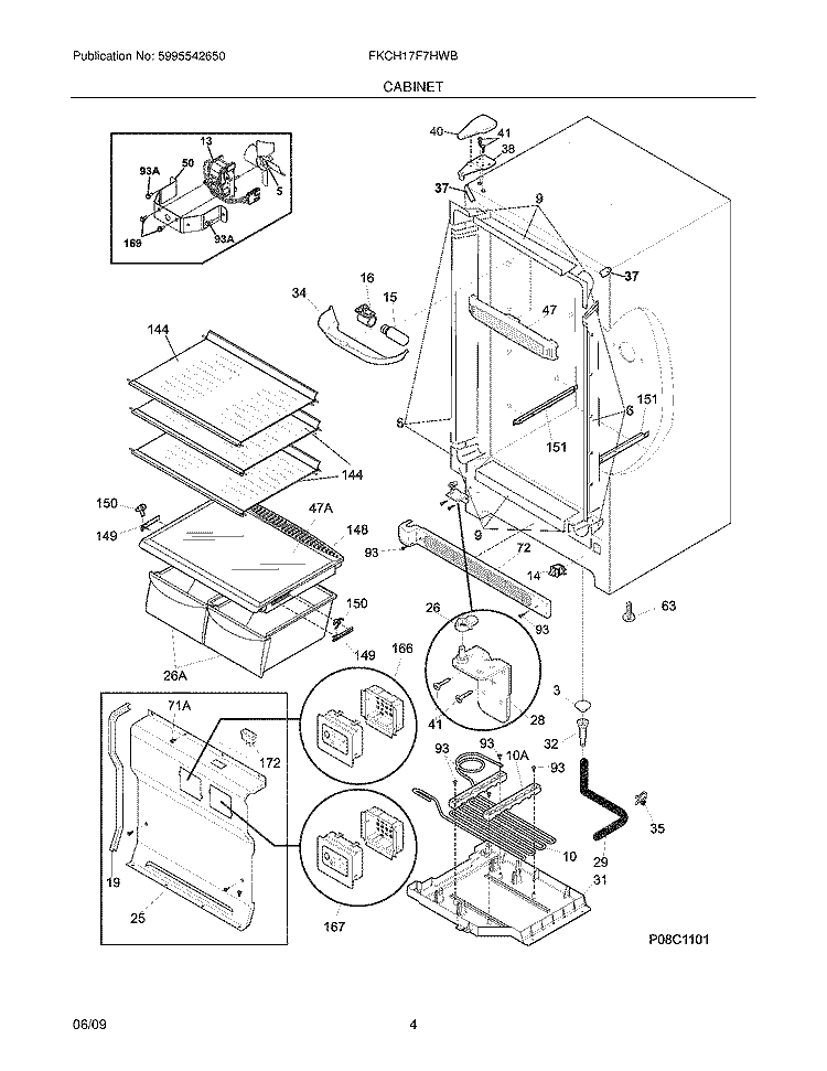 CABINET Diagram and Parts List for FKCH17F7HWB  Frigidaire Refrigerator
