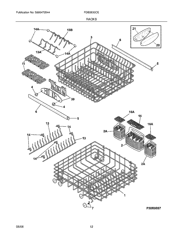 RACKS Diagram and Parts List for FDB2830CES1  Frigidaire Dishwasher