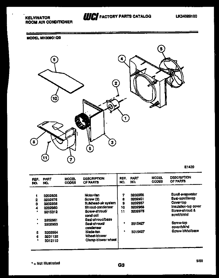 AIR HANDLING PARTS Diagram and Parts List for MH309G1QB  Kelvinator Air Conditioner