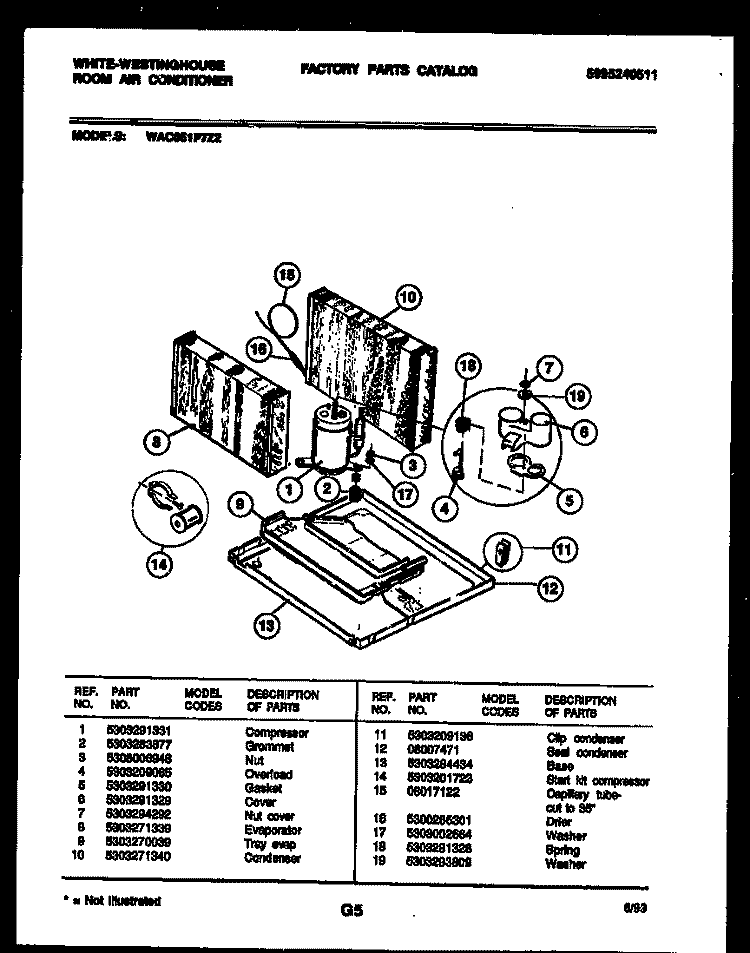 UNIT PARTS Diagram and Parts List for WAC051P7Z2  Frigidaire Air Conditioner