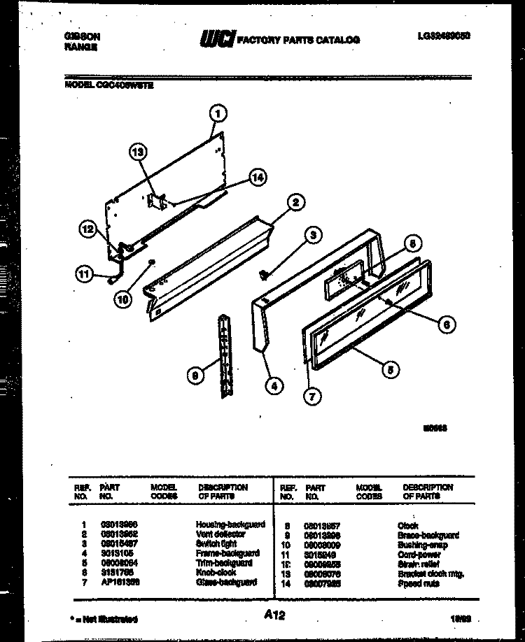 BACKGUARD Diagram and Parts List for CGC4C5WSTE  Gibson Range