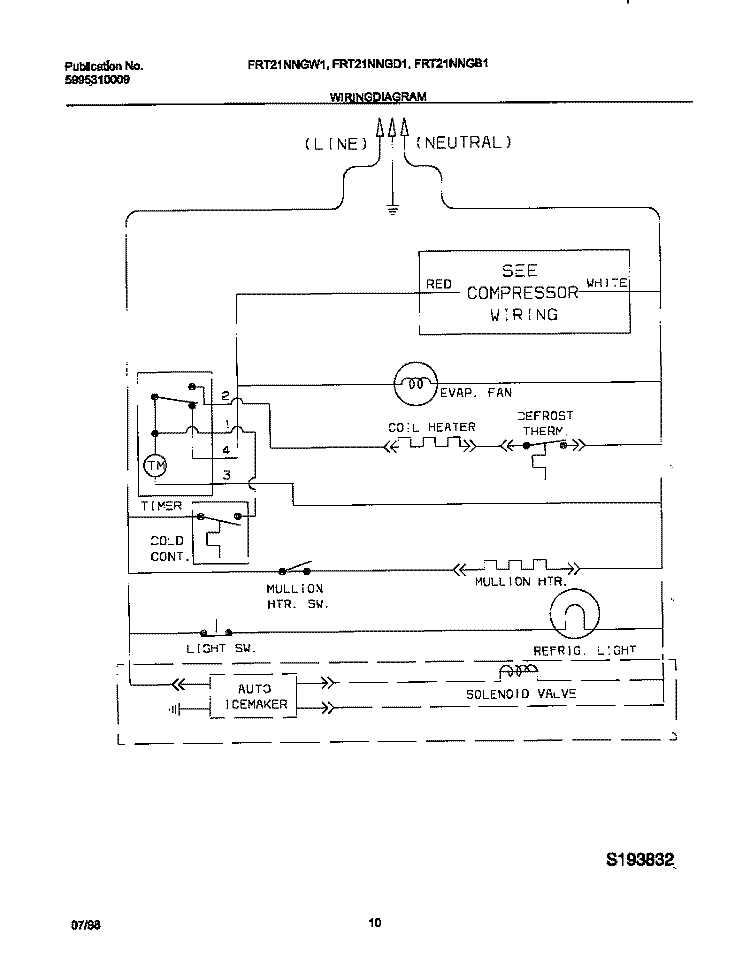 WIRING DIAGRAM Diagram and Parts List for FRT21NNGB1  Frigidaire Refrigerator