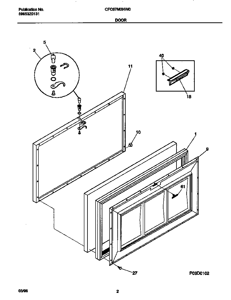 DOOR Diagram and Parts List for CFC07M3HW0  Frigidaire Freezer