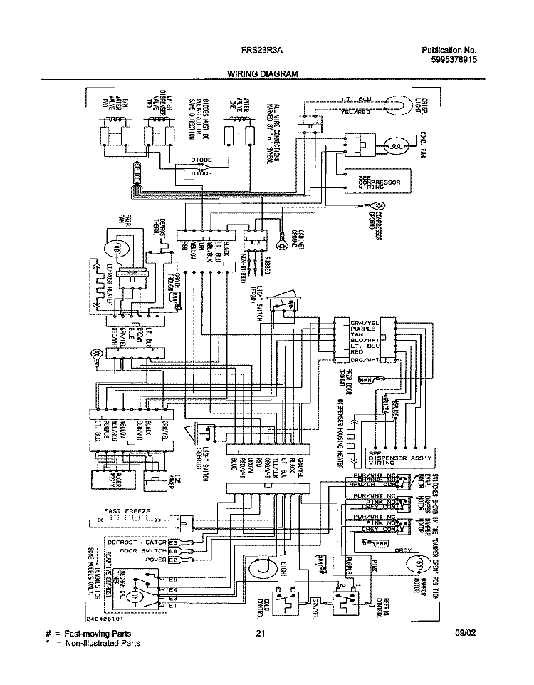 WIRING DIAGRAM Diagram and Parts List for FRS23R3AW0  Frigidaire Refrigerator