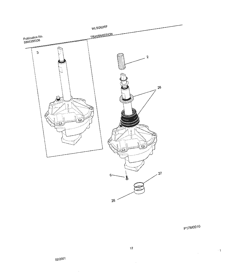 TRANSMISSION Diagram and Parts List for WLSG62RFW1  Westinghouse Washer Dryer Combo