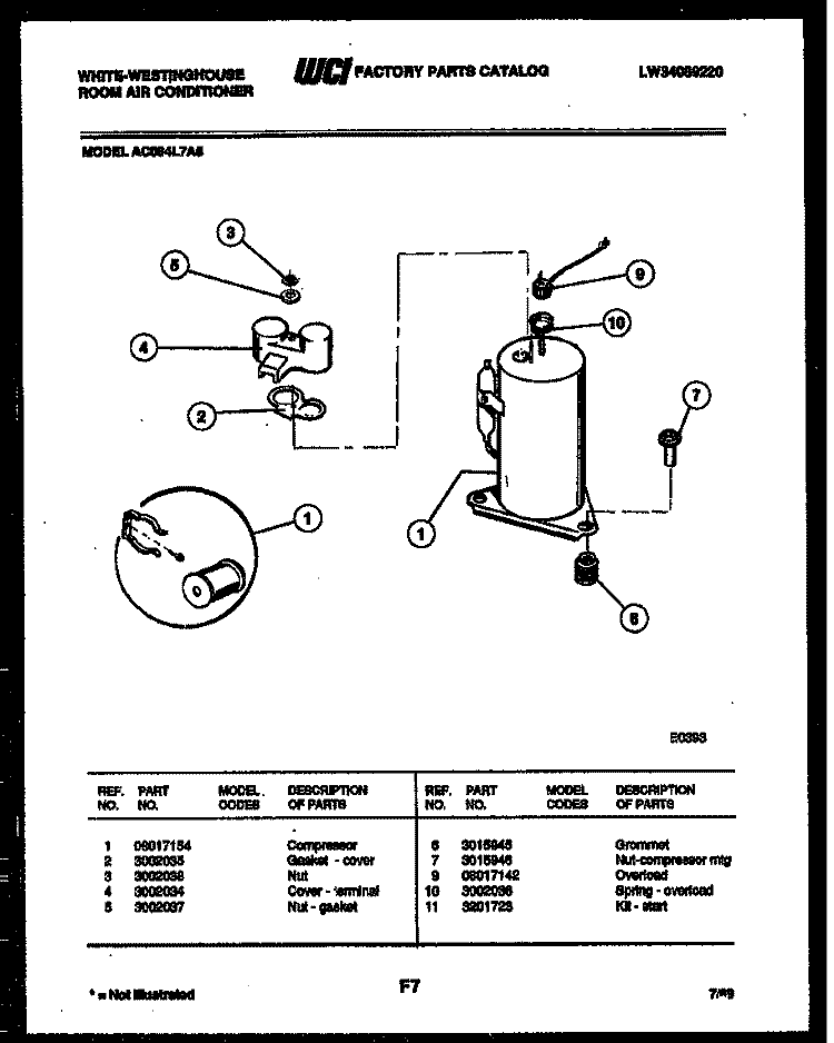 COMPRESSOR PARTS Diagram and Parts List for AC064L7A5  Frigidaire Air Conditioner