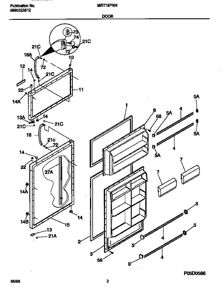 DOORS Diagram and Parts List for MRT18PNHW0  Frigidaire Refrigerator