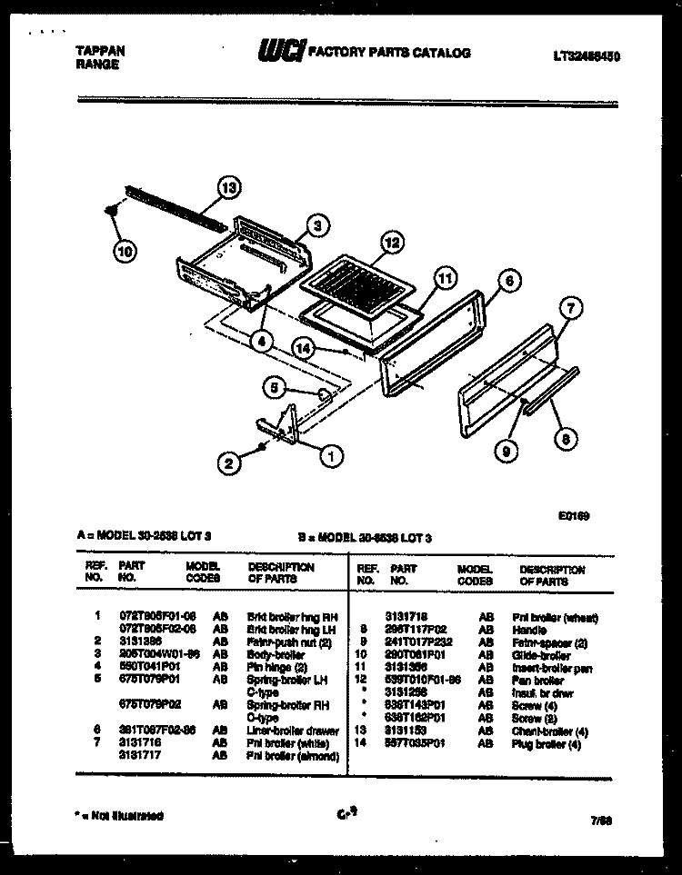 BROILER DRAWER PARTS Diagram and Parts List for 30-2538-66-03  Tappan Range