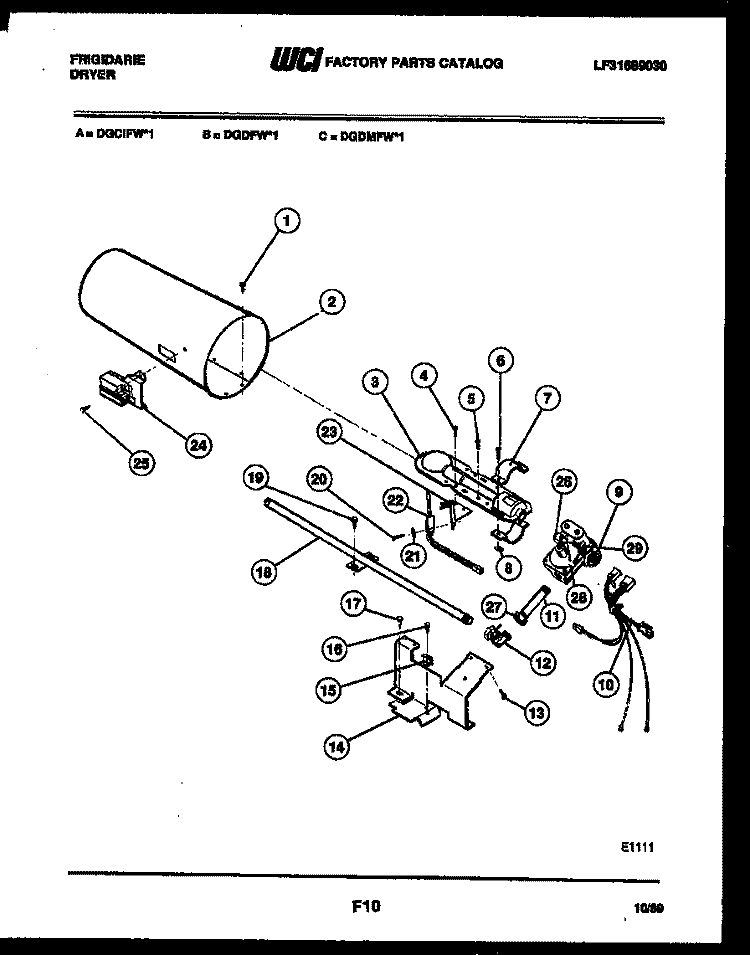 BURNER, IGNITER AND VALVE Diagram and Parts List for DGCIFW1  Frigidaire Dryer