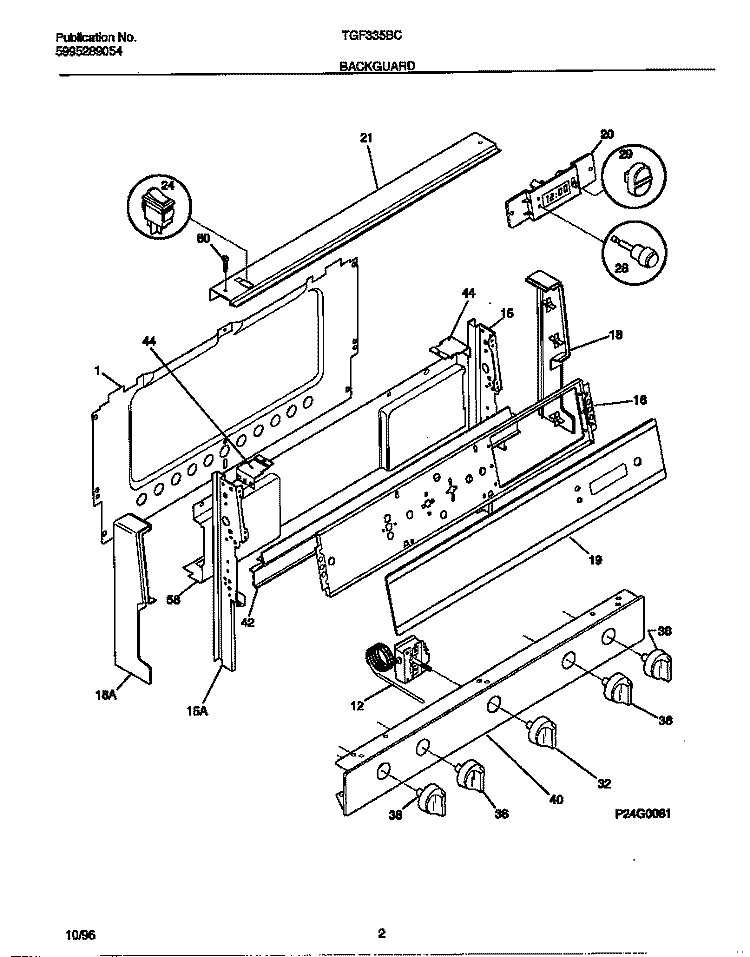 BACKGUARD Diagram and Parts List for TGF335BCWD  Tappan Range