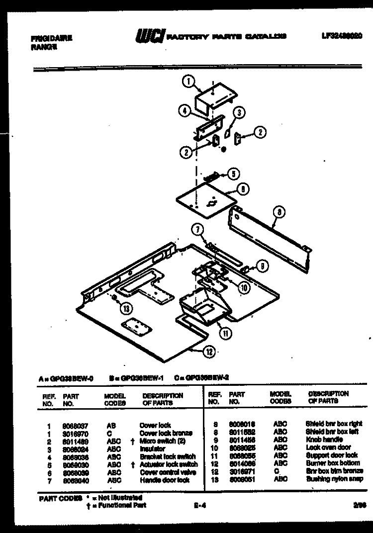 BURNER BOX PARTS Diagram and Parts List for GPG38BEL0  Frigidaire Range