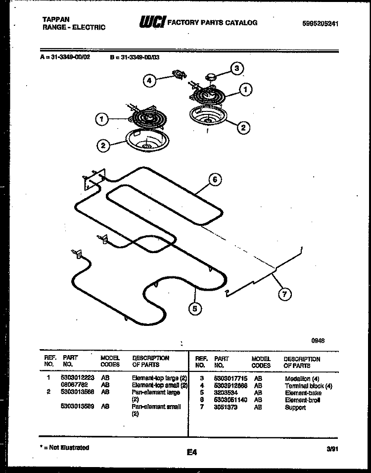 BROILER PARTS Diagram and Parts List for 31-3347-00-02  Tappan Range