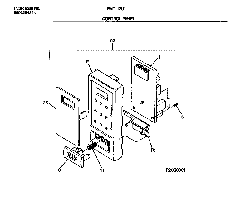 CONTROL PANEL Diagram and Parts List for FMT117U1W0  Frigidaire Microwave