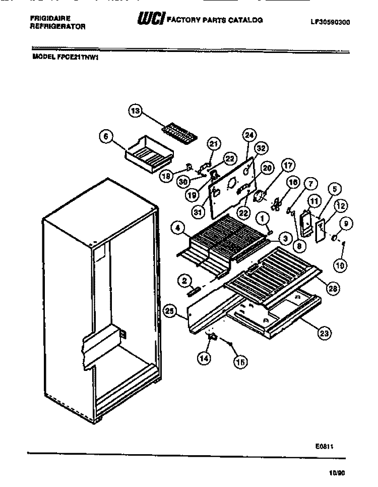 FREEZER COMPARTMENT, SHELF, BLOWER Diagram and Parts List for FPCE21TNH1  Frigidaire Refrigerator