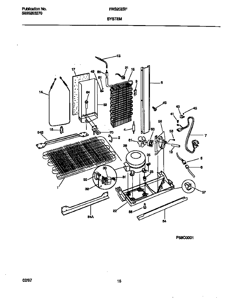 SYSTEM Diagram and Parts List for FRS20ZSFB0  Frigidaire Refrigerator