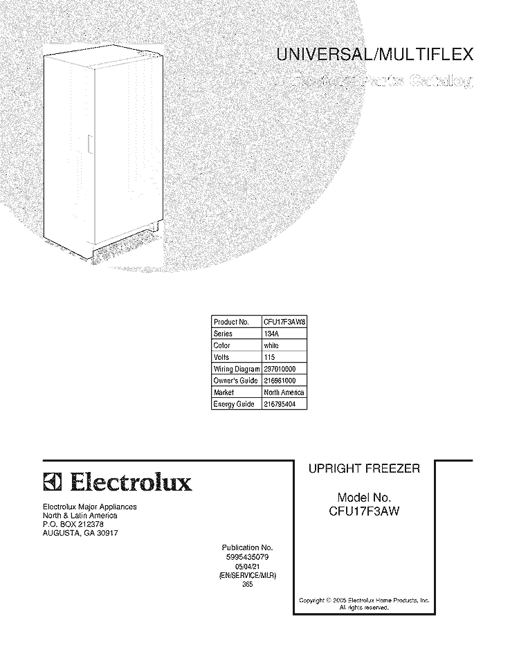 COVER Diagram and Parts List for CFU17F3AW8  Uni Freezer